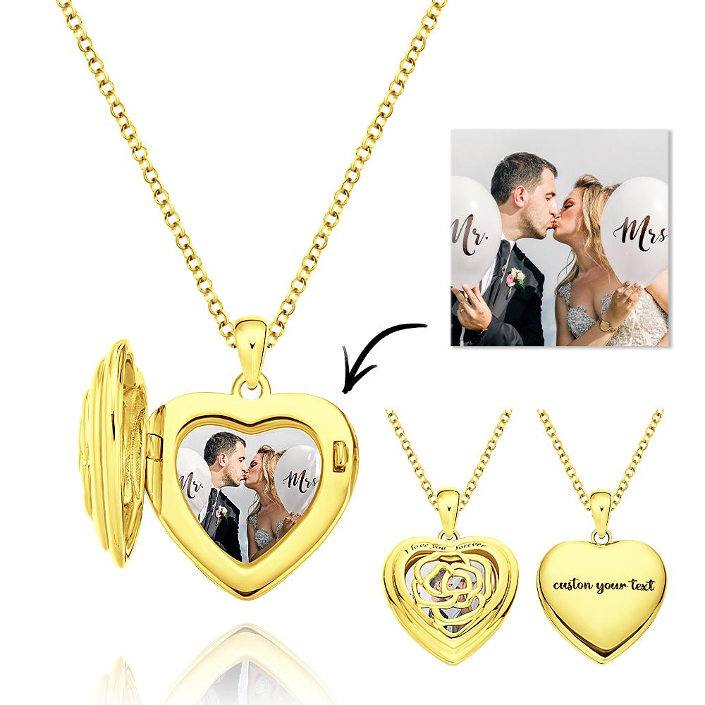 Personalized Photo Engraved Heart Locket Rose Charm