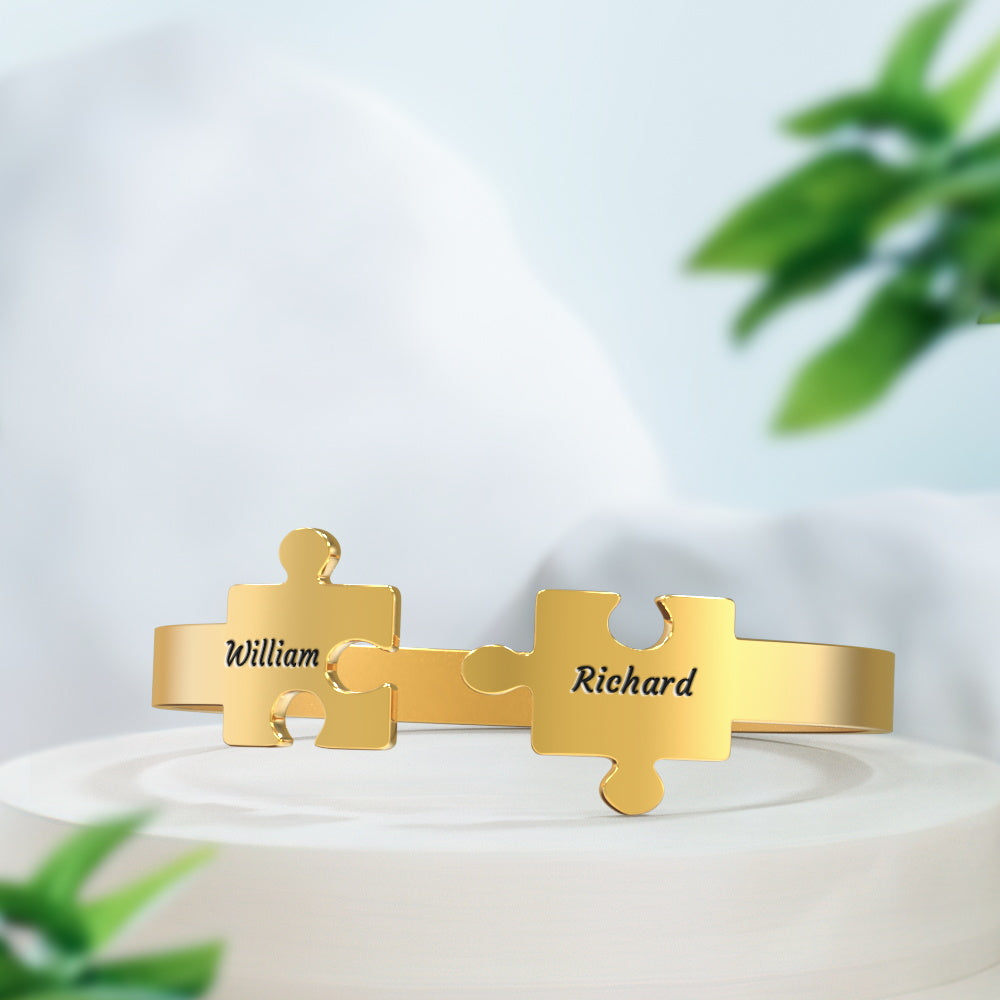 You Complete Me - Personalized Couple Engraved Promise Bracelet Puzzle