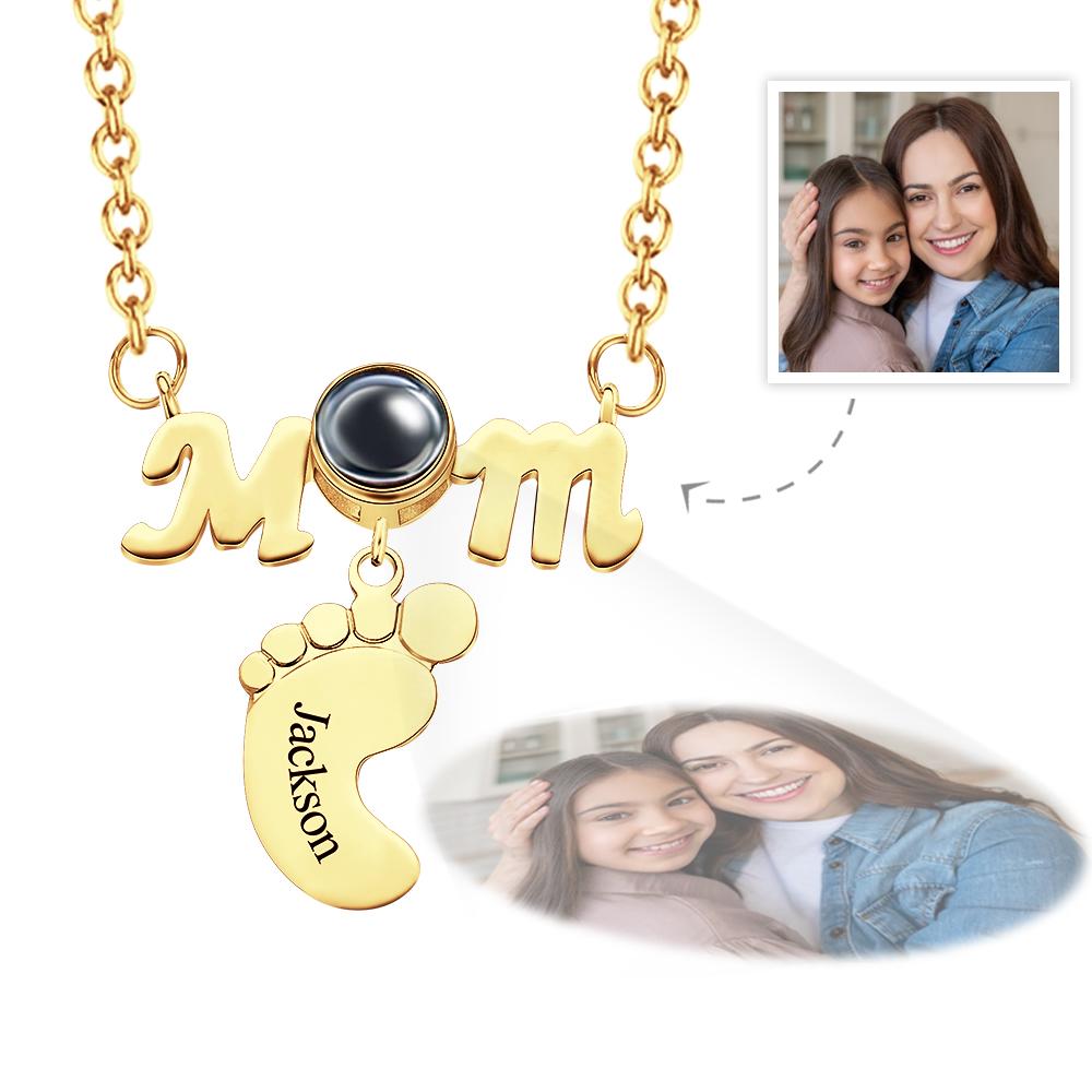 Personalized Feet Projection Engraved Charm - Gift for mom, who lost a loved one