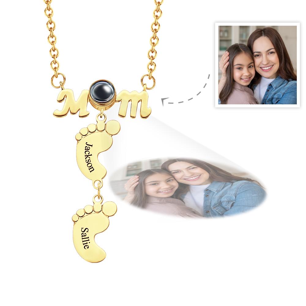 Personalized Feet Projection Engraved Charm - Gift for mom, who lost a loved one