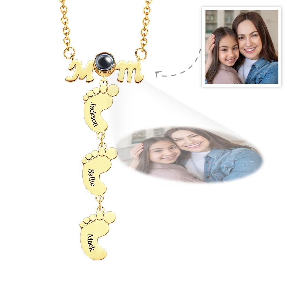 Personalized Feet Projection Engraved Charm - Gift for mom, who lost a loved one
