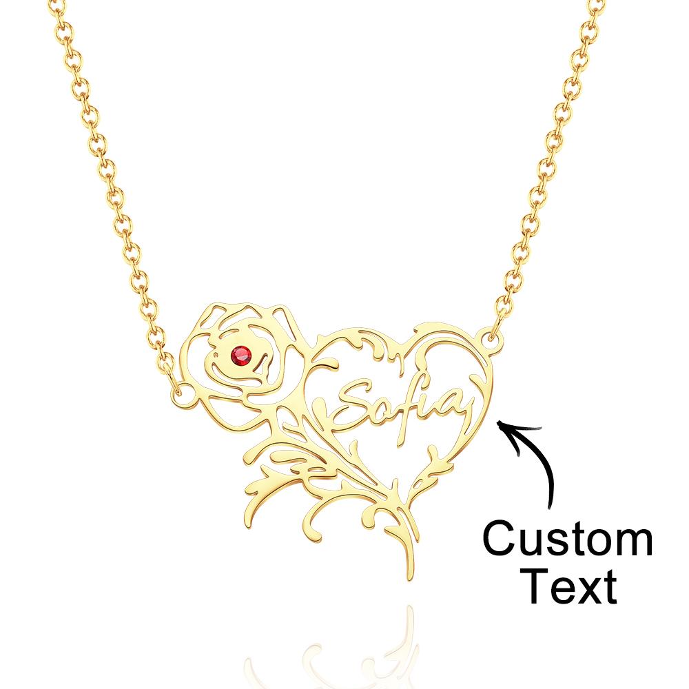 Name Rose - Personalized Rose Heart Birthstone Necklace