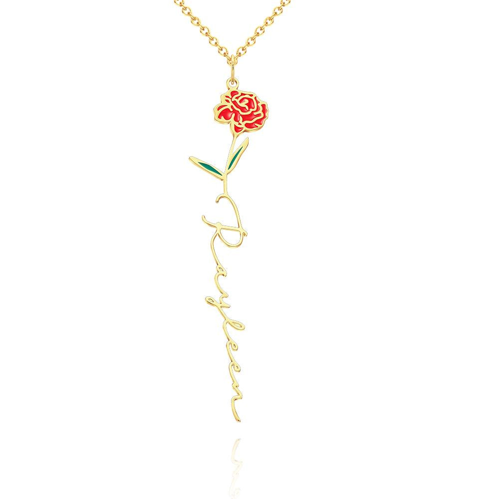 Personalized Name Birth Month Colorful Flower Necklace