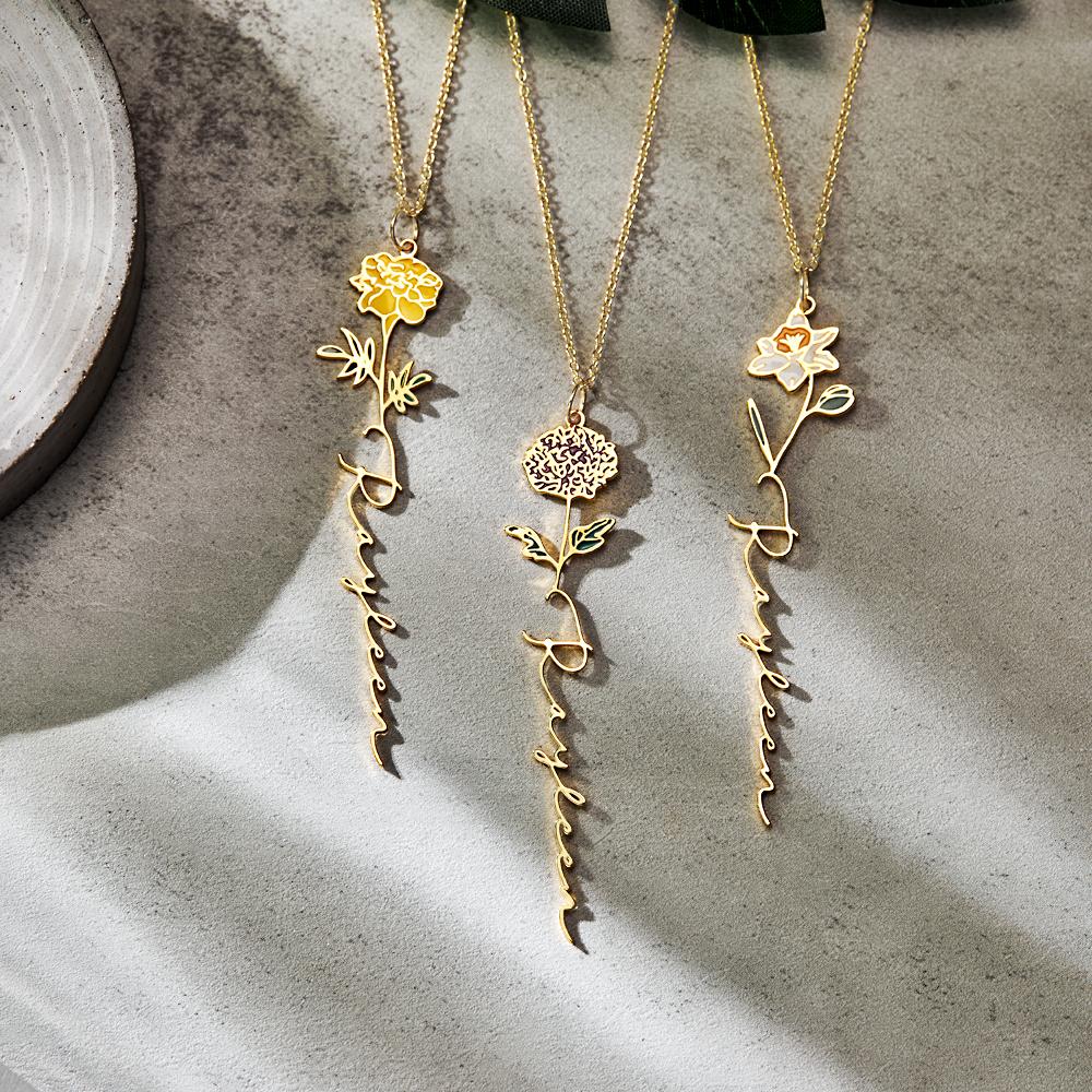 Personalized Name Birth Month Colorful Flower Necklace