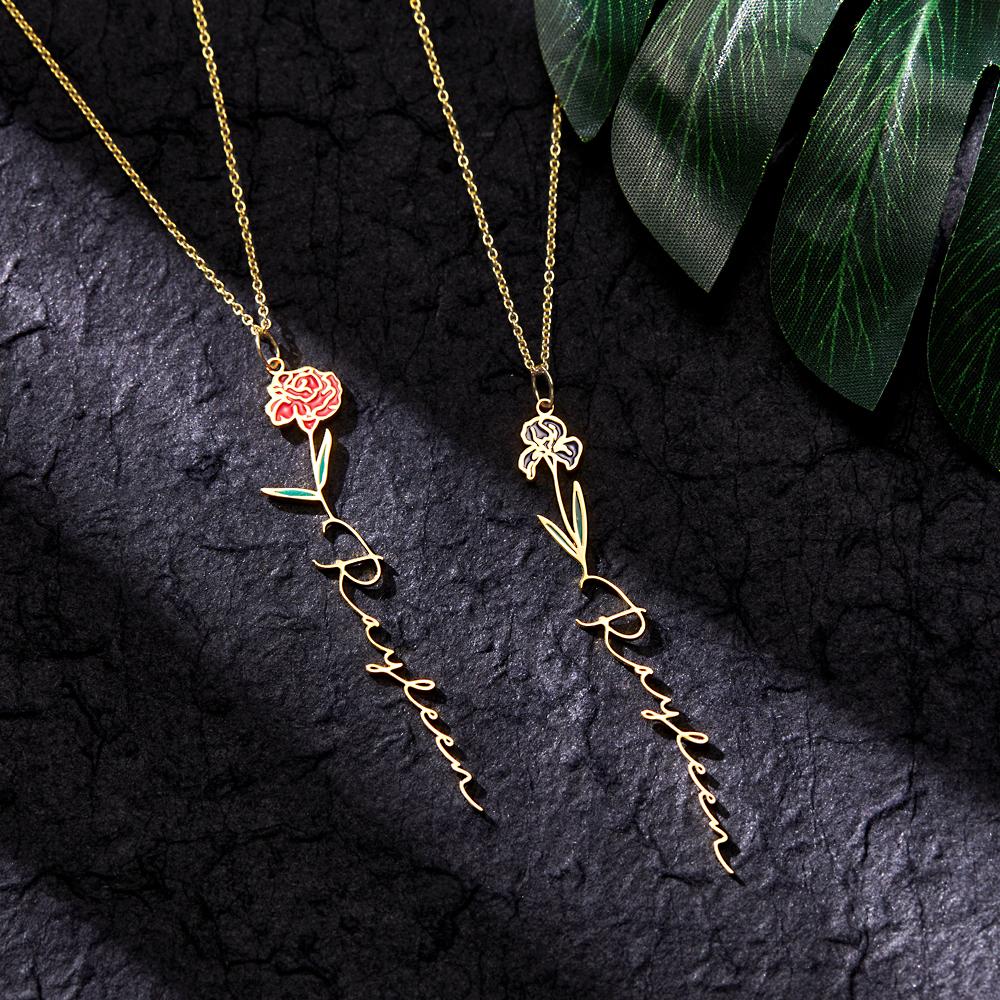 Personalized Name Birth Month Colorful Flower Necklace