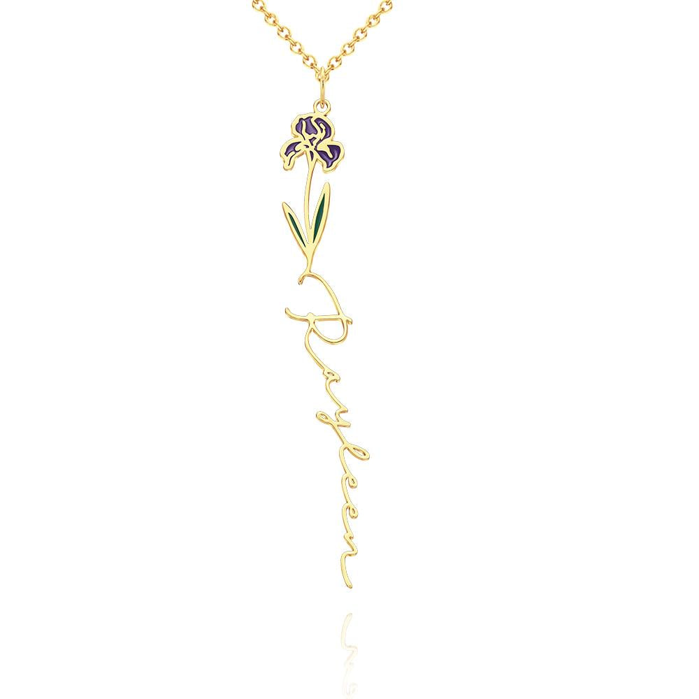 Personalized Name Birth Month Colorful Flower Necklace