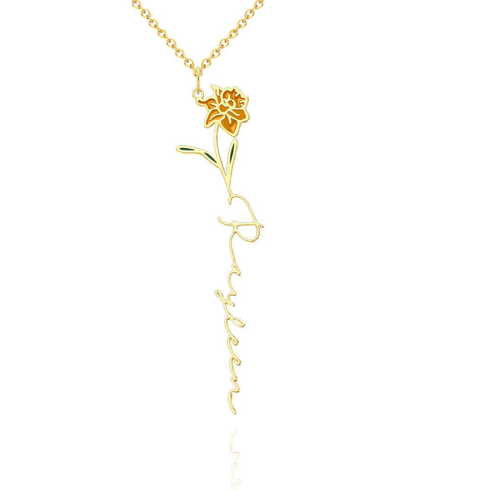 Personalized Name Birth Month Colorful Flower Necklace