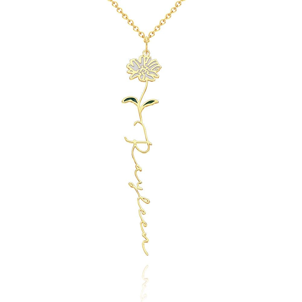 Personalized Name Birth Month Colorful Flower Necklace
