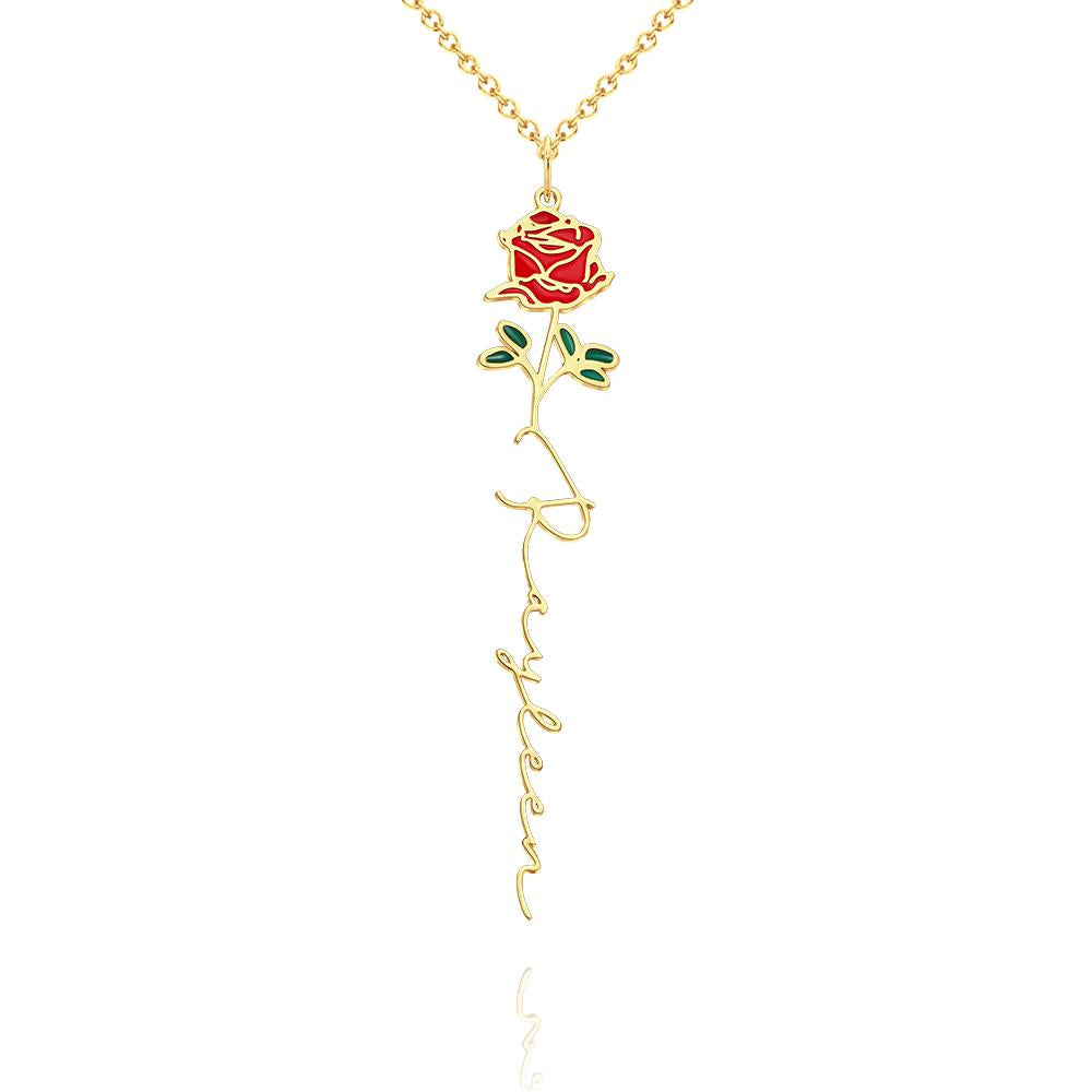 Personalized Name Birth Month Colorful Flower Necklace