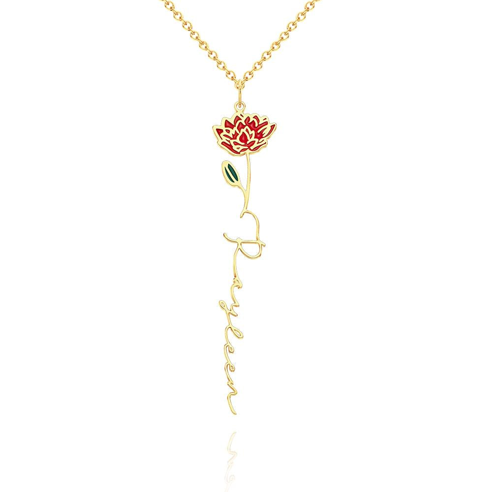Personalized Name Birth Month Colorful Flower Necklace
