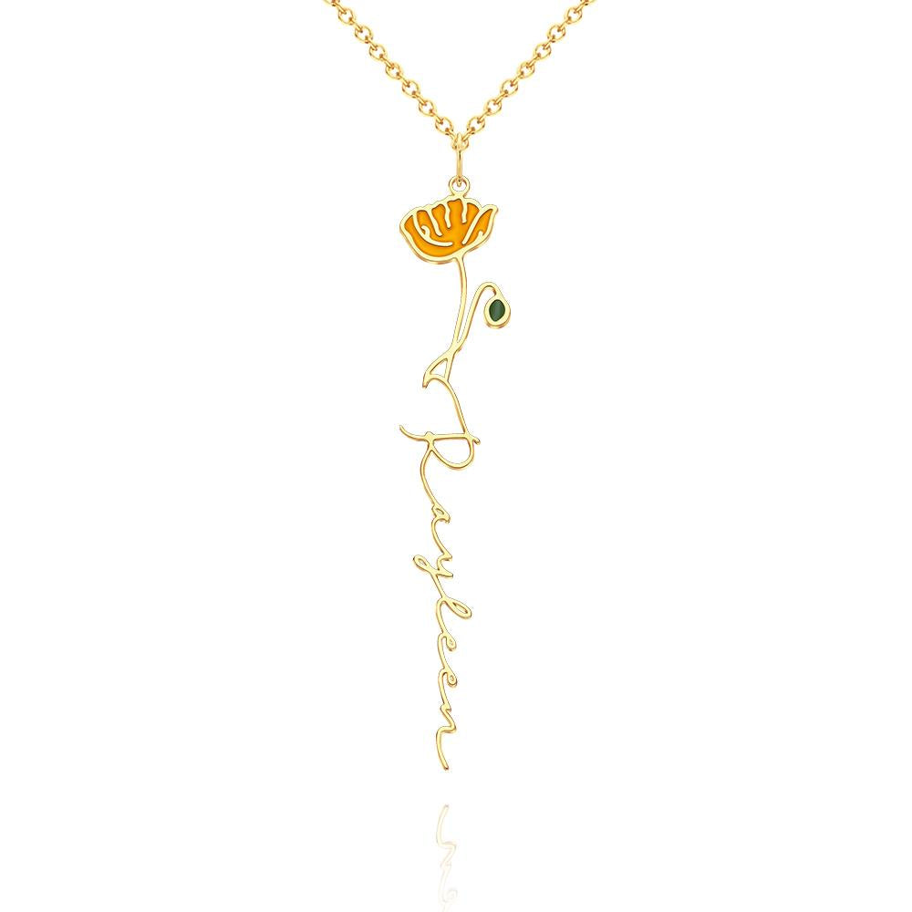 Personalized Name Birth Month Colorful Flower Necklace
