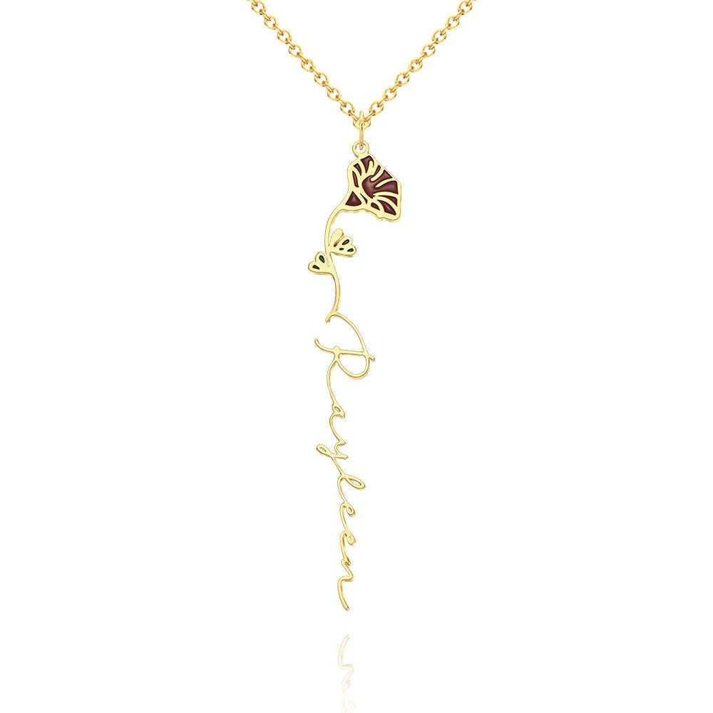 Personalized Name Birth Month Colorful Flower Necklace