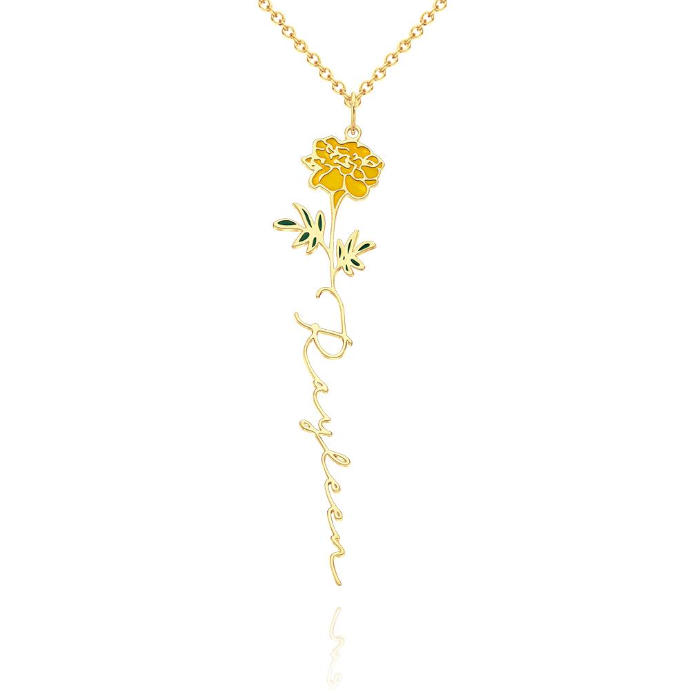 Personalized Name Birth Month Colorful Flower Necklace