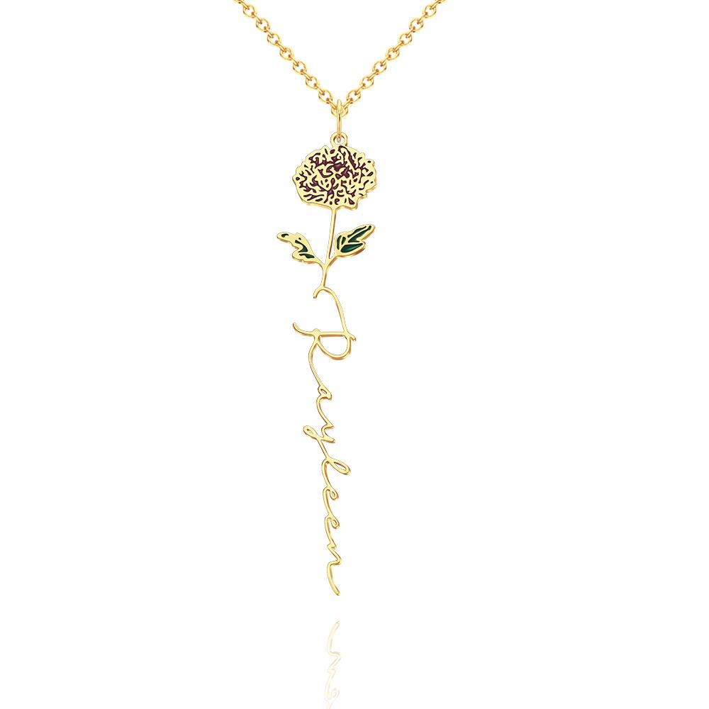 Personalized Name Birth Month Colorful Flower Necklace