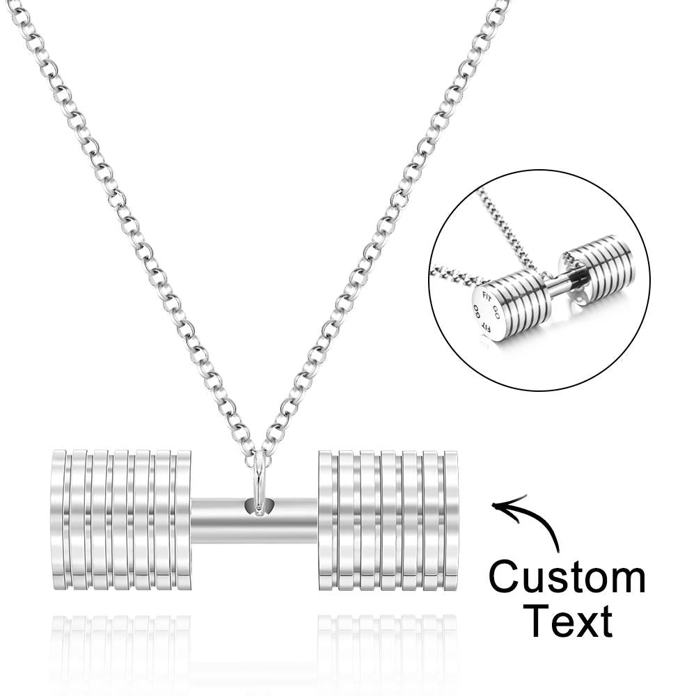 Personalized Engraved Weightlifting Small Barbell Necklace