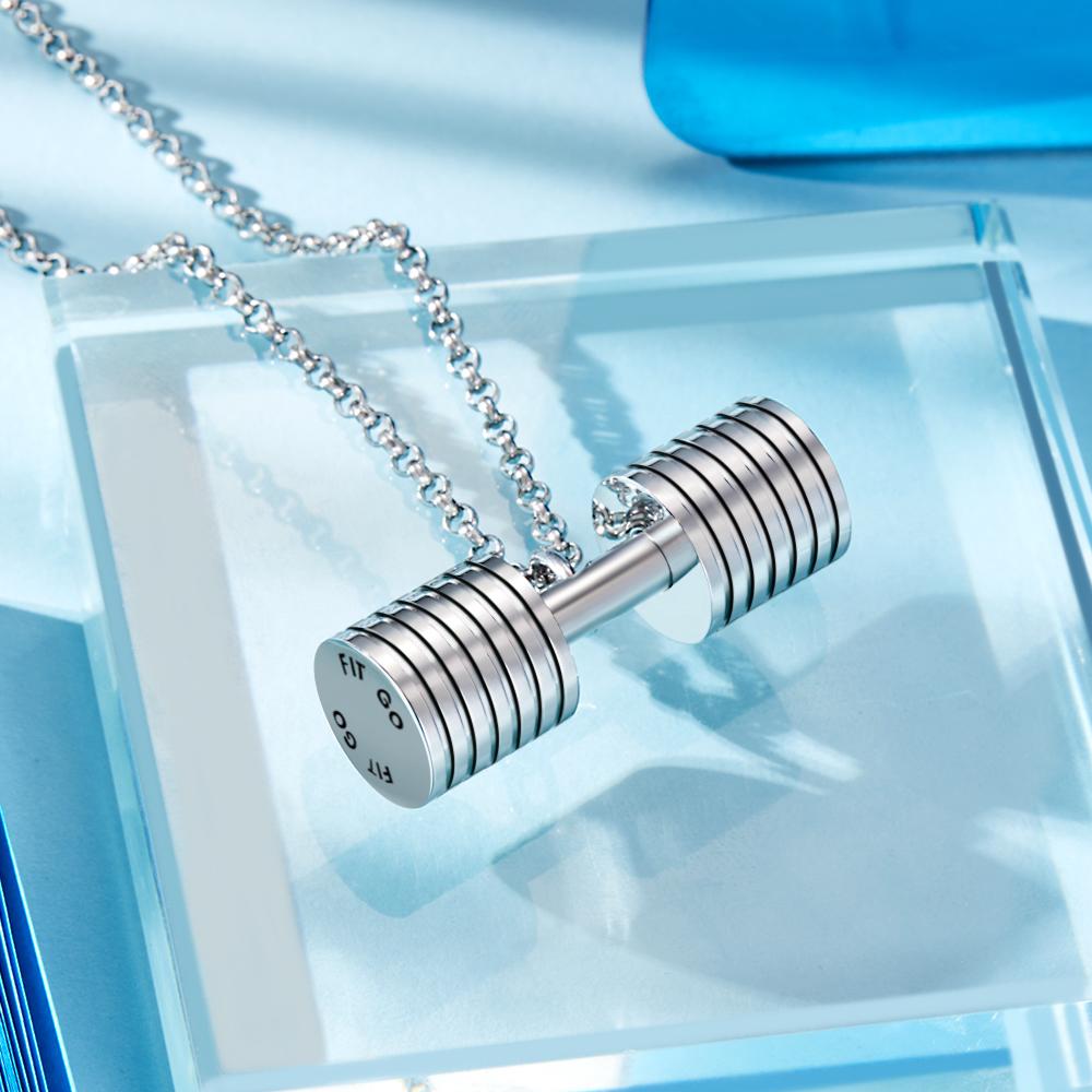 Personalized Engraved Weightlifting Small Barbell Necklace