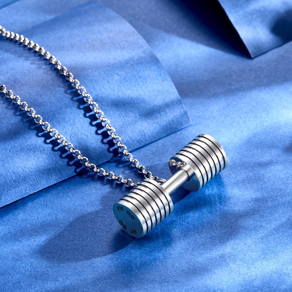 Personalized Engraved Weightlifting Small Barbell Necklace