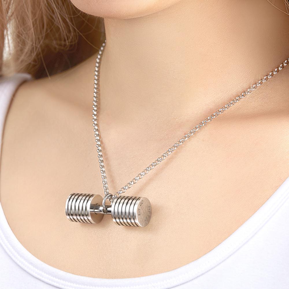 Personalized Engraved Weightlifting Small Barbell Necklace