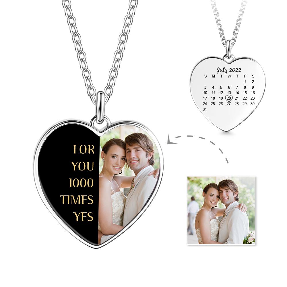 Personalized Couple Engraved Heart Photo Calendar Charm