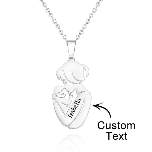 Mother And Baby - Personalized Mother Engraved Mother Baby Necklace