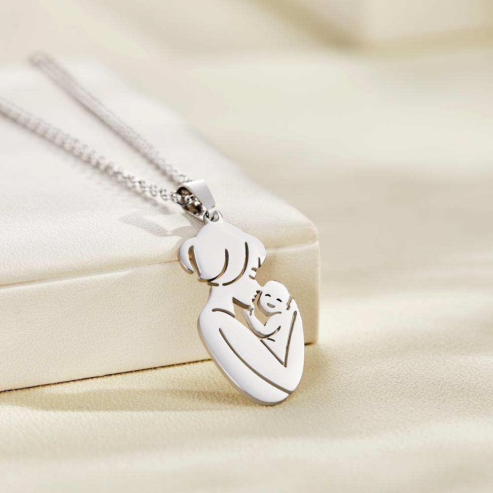 Mother And Baby - Personalized Mother Engraved Mother Baby Necklace