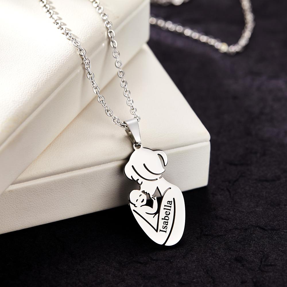 Mother And Baby - Personalized Mother Engraved Mother Baby Necklace