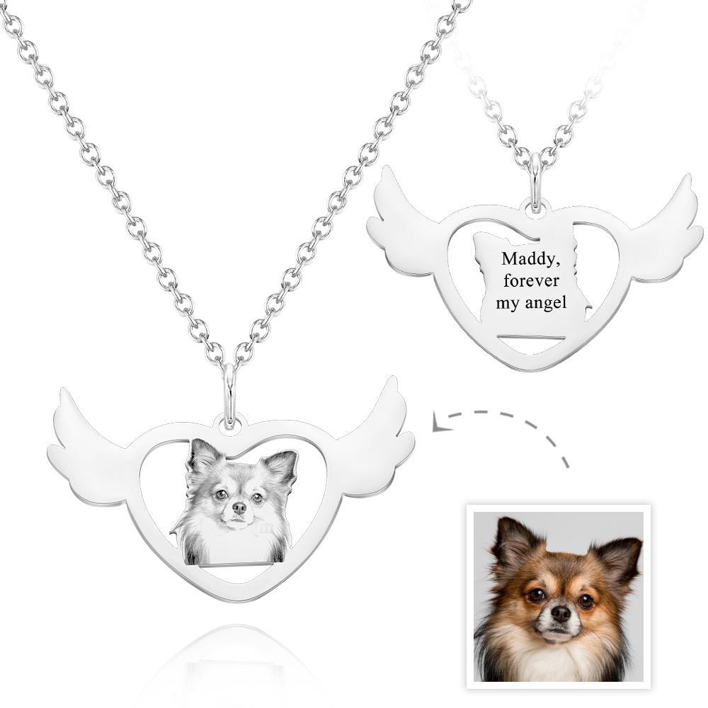 Personalized Angel Heart Shaped Wings Photo Engraved Charm