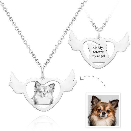Personalized Angel Heart Shaped Wings Photo Engraved Charm