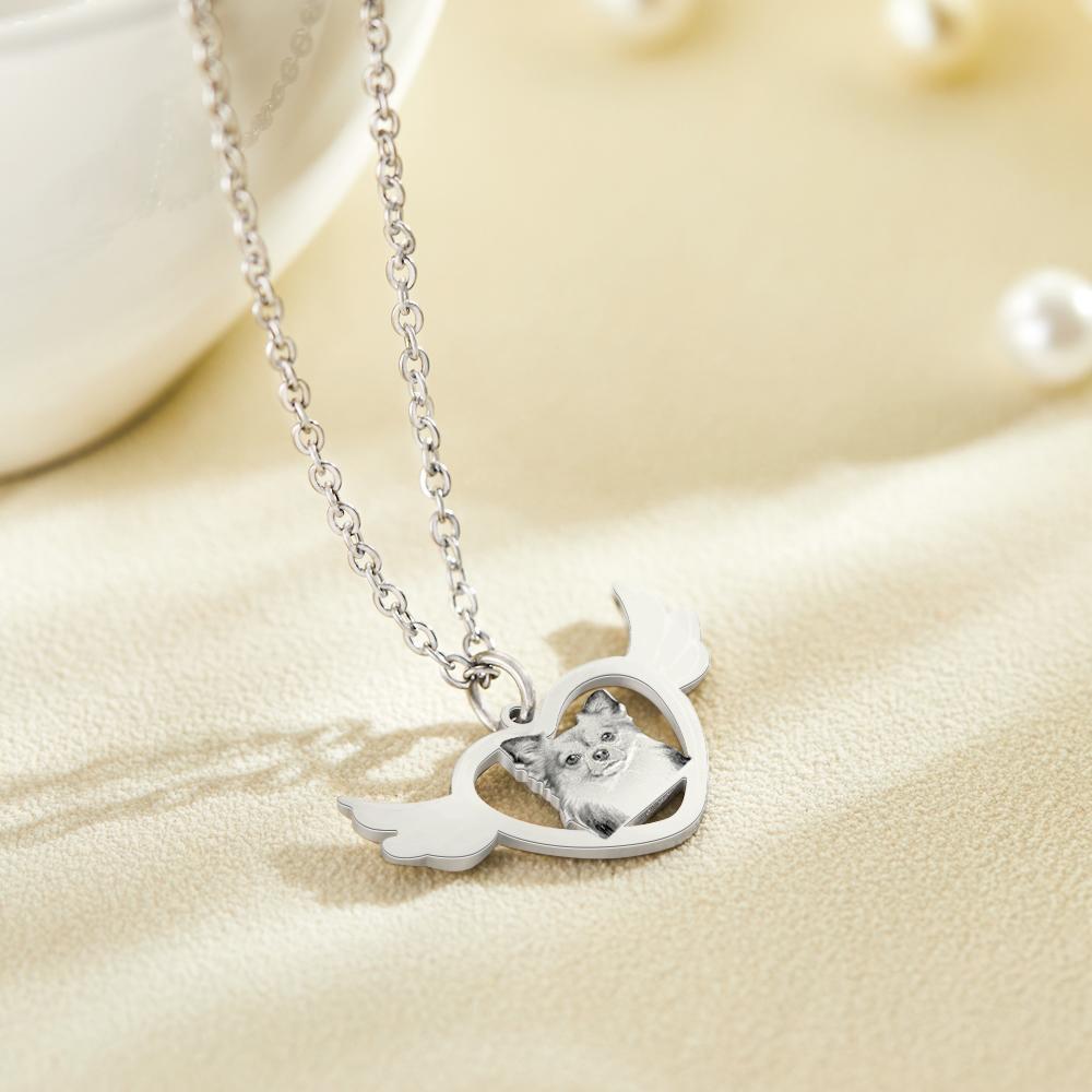 Personalized Angel Heart Shaped Wings Photo Engraved Charm