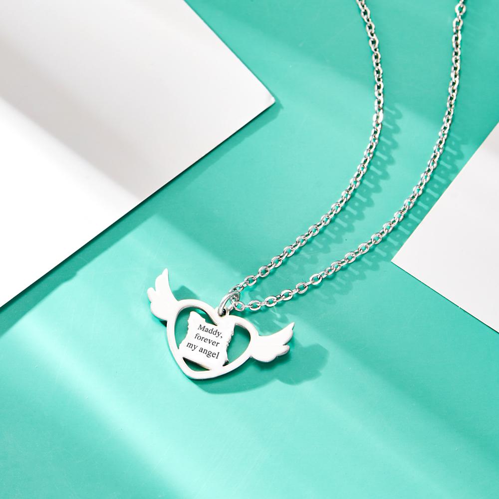 Personalized Angel Heart Shaped Wings Photo Engraved Charm