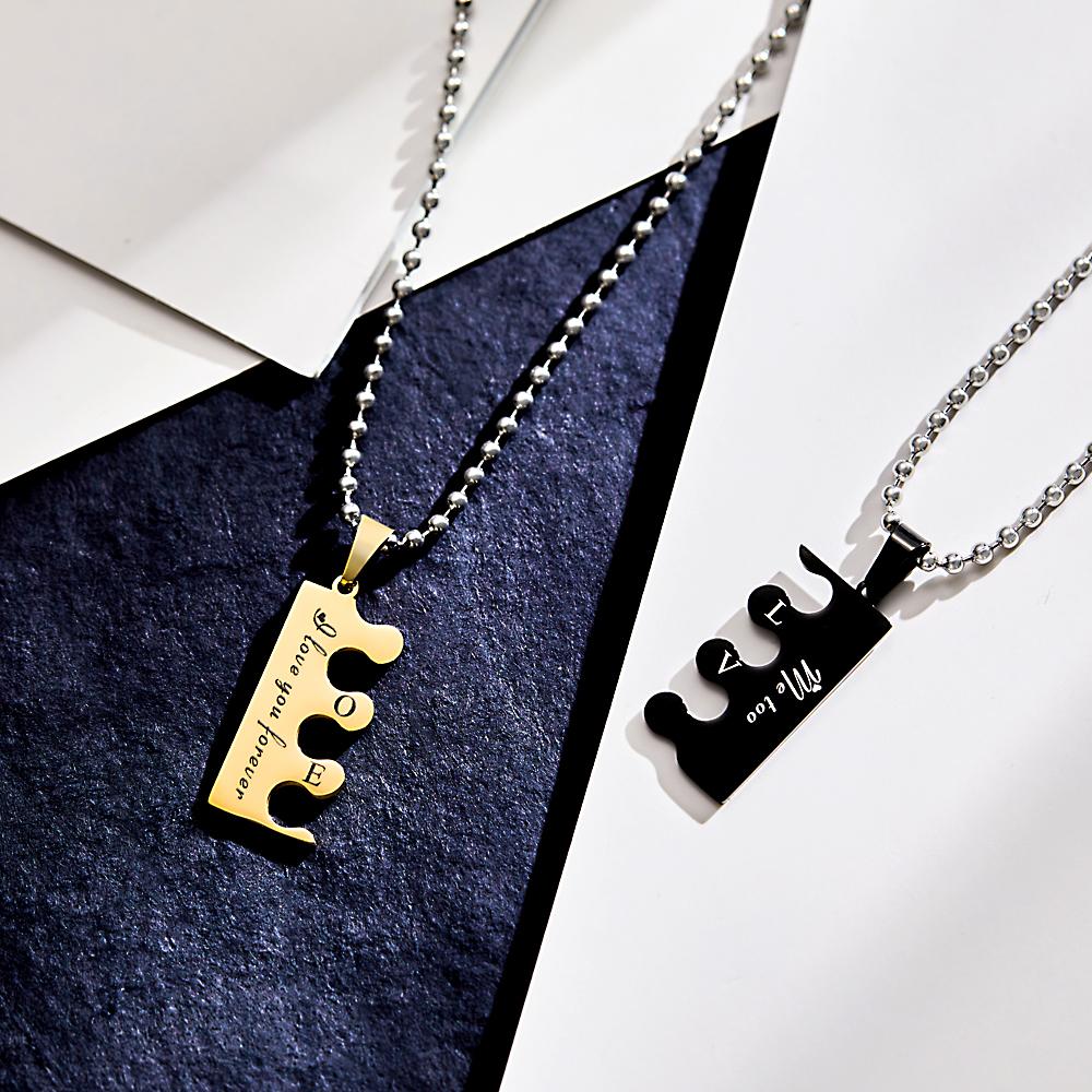 Personalized Couple Engraved Love Puzzle Pendant