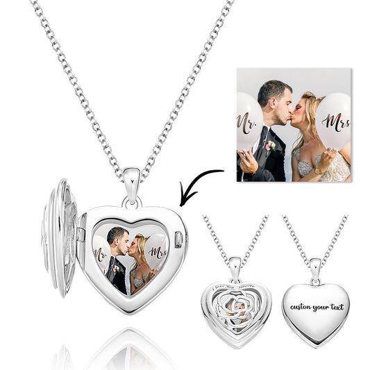 Personalized Photo Engraved Heart Locket Rose Charm
