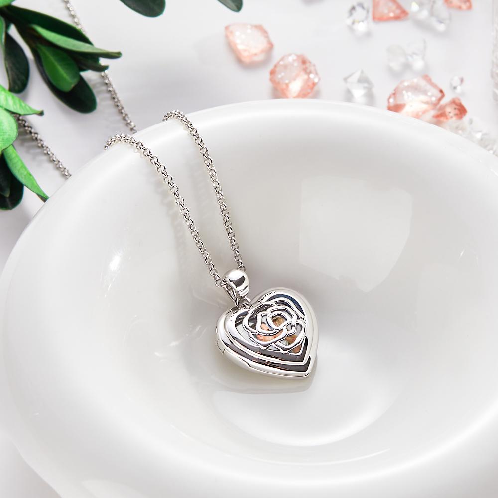 Personalized Photo Engraved Heart Locket Rose Charm