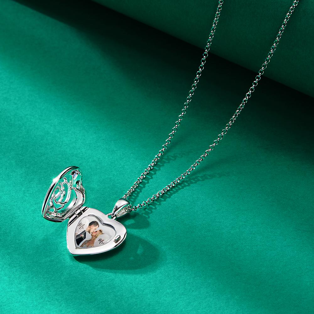 Personalized Photo Engraved Heart Locket Rose Charm