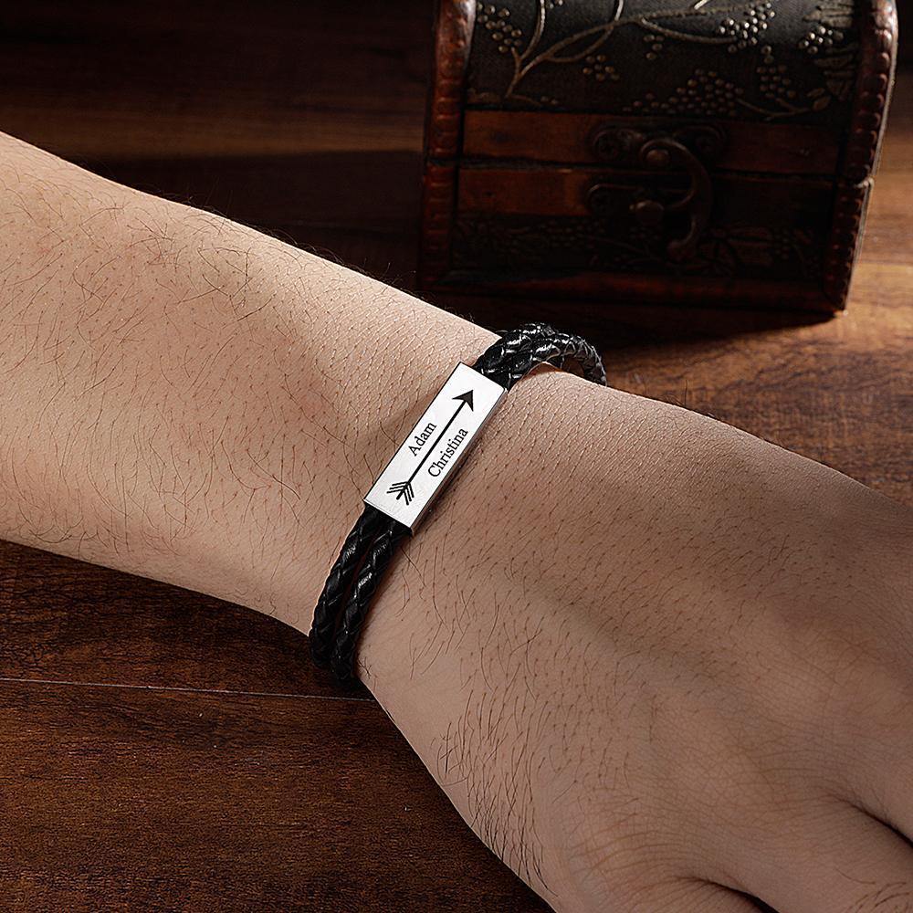 Love Is Forever - Personalized Couple Cable Leather Wrap Bracelet