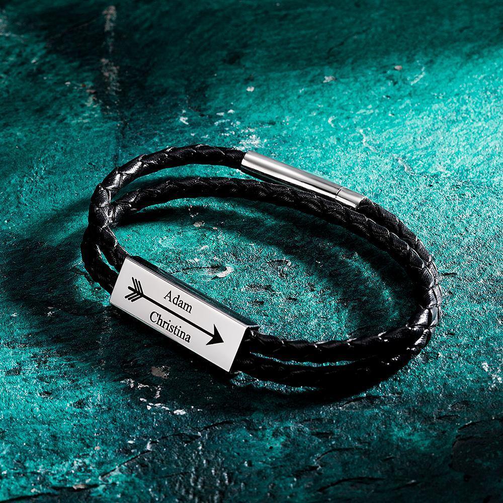 Love Is Forever - Personalized Couple Cable Leather Wrap Bracelet