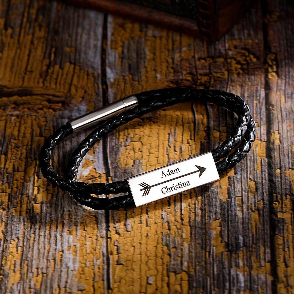 Love Is Forever - Personalized Couple Cable Leather Wrap Bracelet