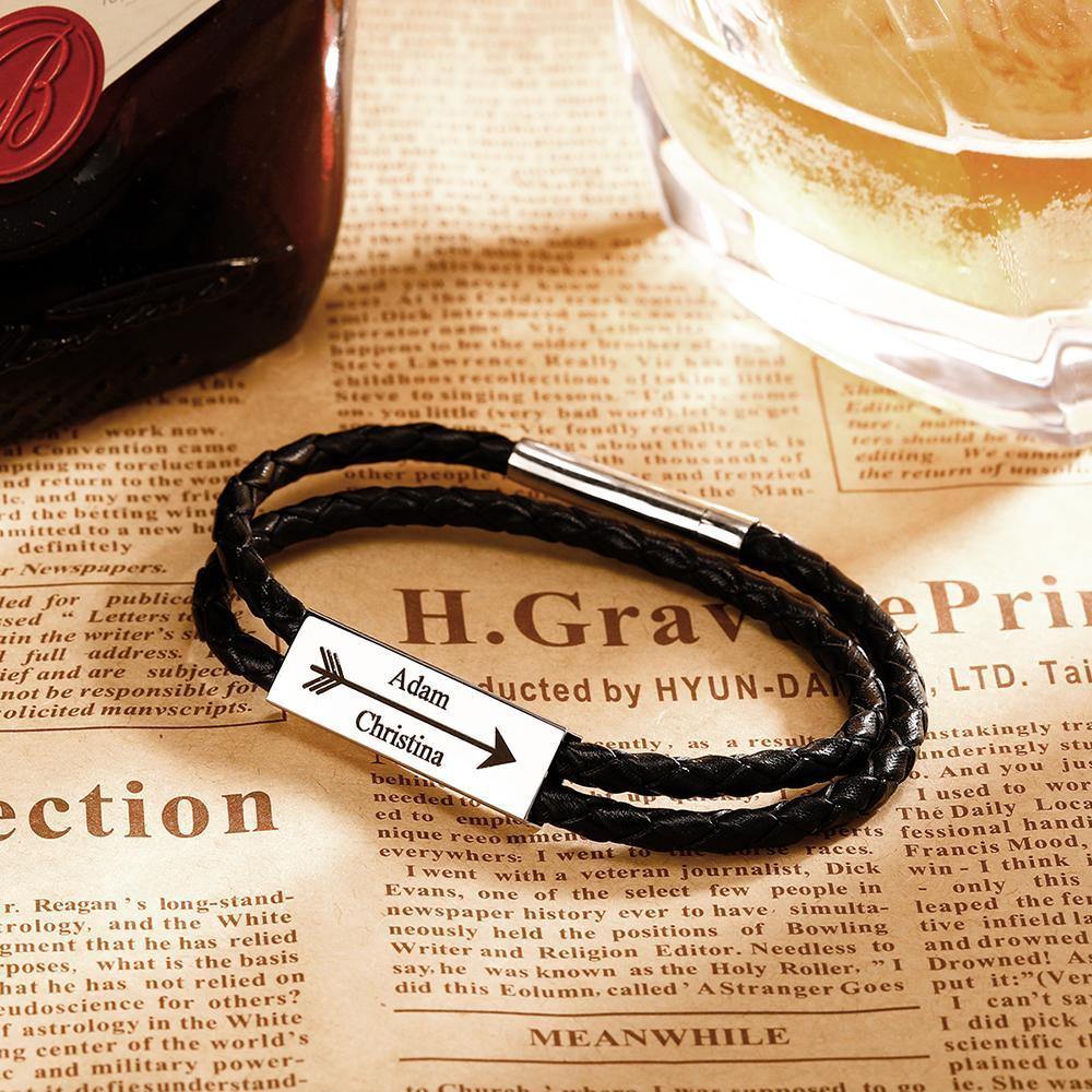 Love Is Forever - Personalized Couple Cable Leather Wrap Bracelet