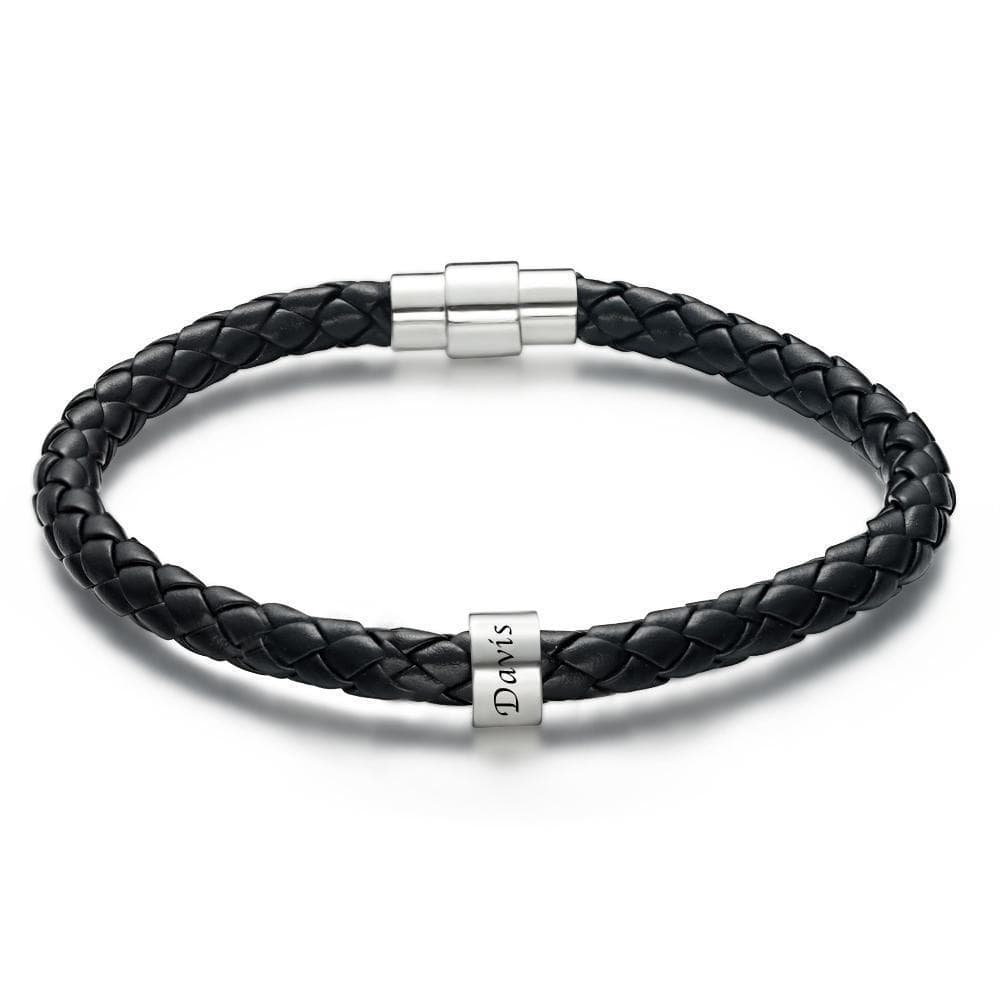This Is Us - Personalized Family Black Leather Beads Bracelet