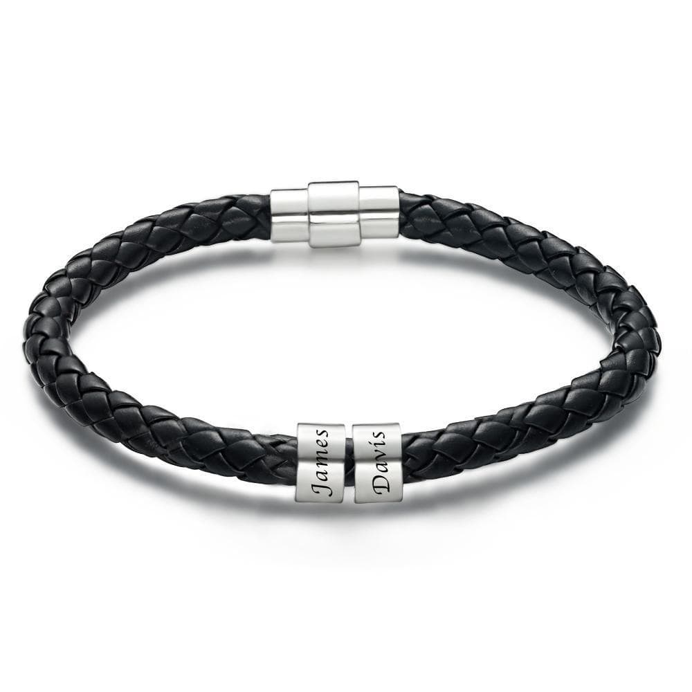 This Is Us - Personalized Family Black Leather Beads Bracelet