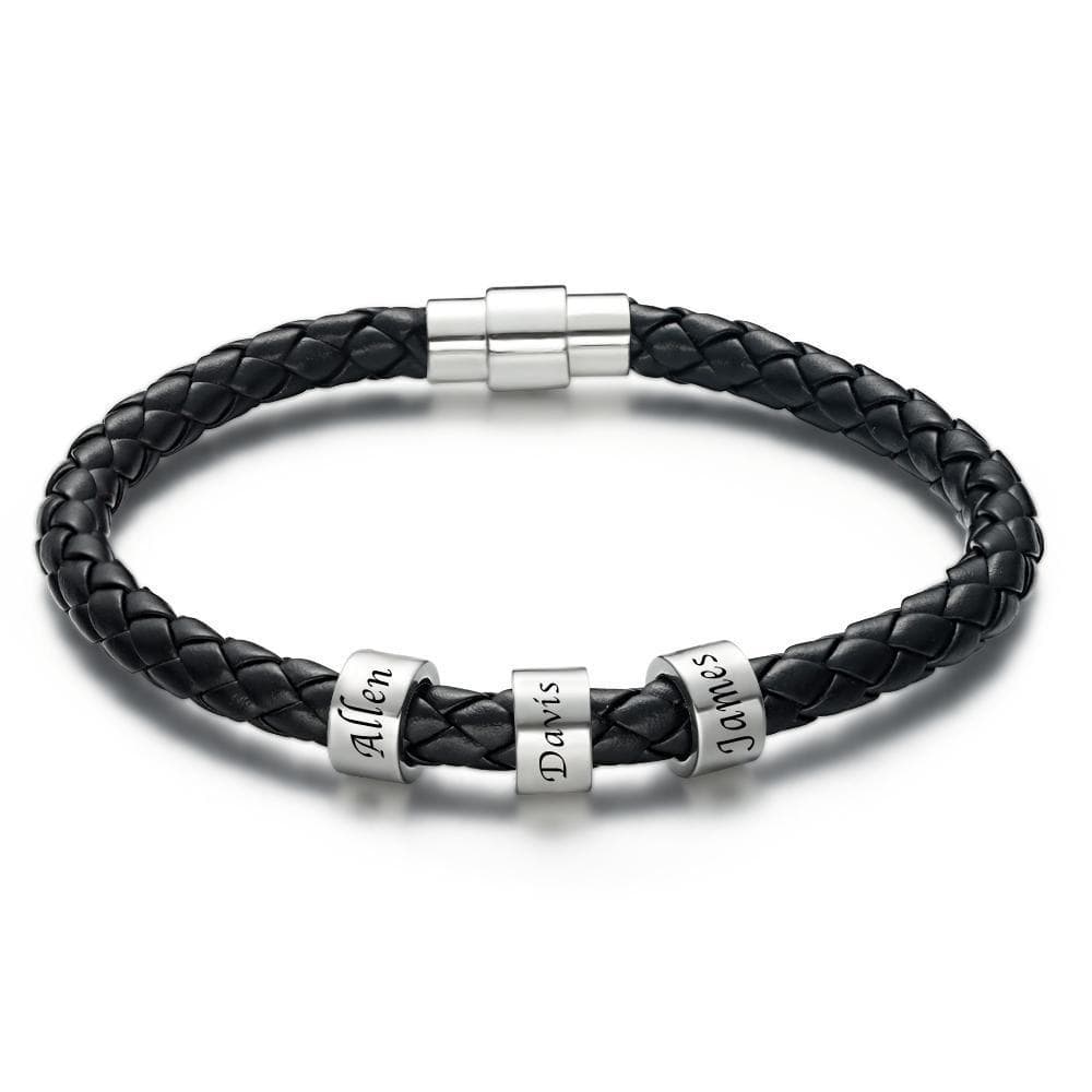 This Is Us - Personalized Family Black Leather Beads Bracelet