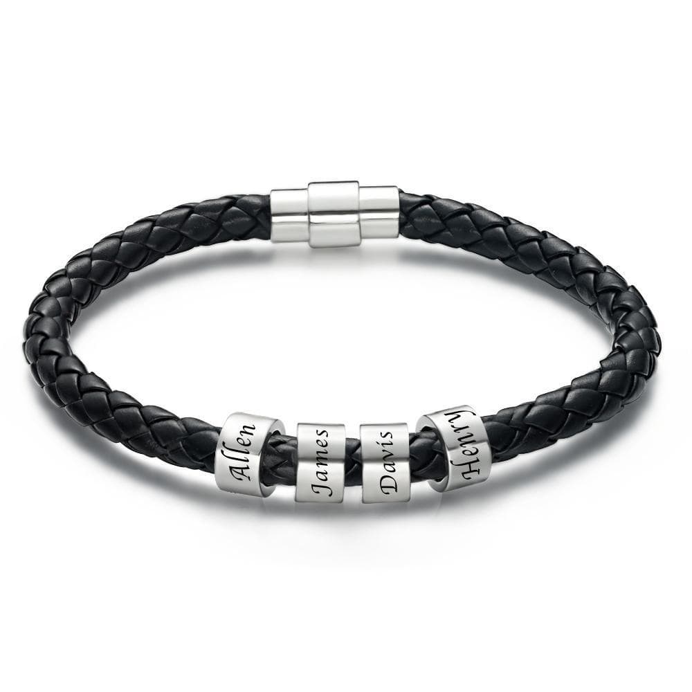 This Is Us - Personalized Family Black Leather Beads Bracelet