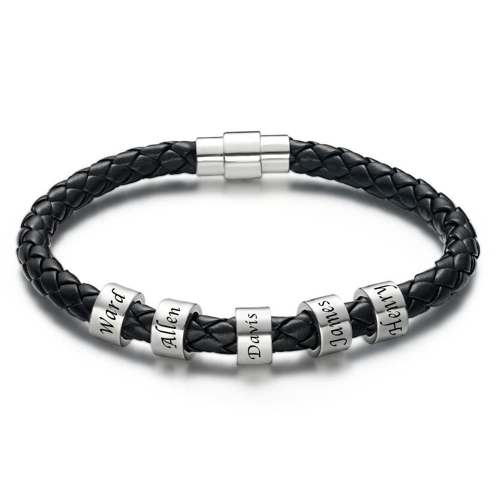 This Is Us - Personalized Family Black Leather Beads Bracelet