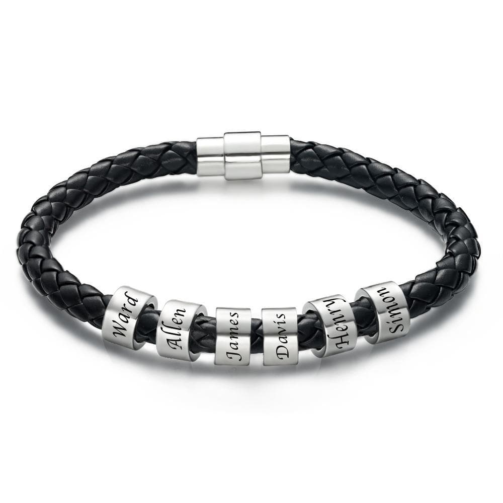 This Is Us - Personalized Family Black Leather Beads Bracelet