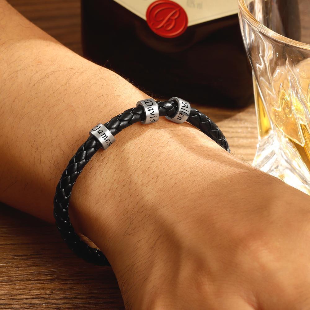 This Is Us - Personalized Family Black Leather Beads Bracelet