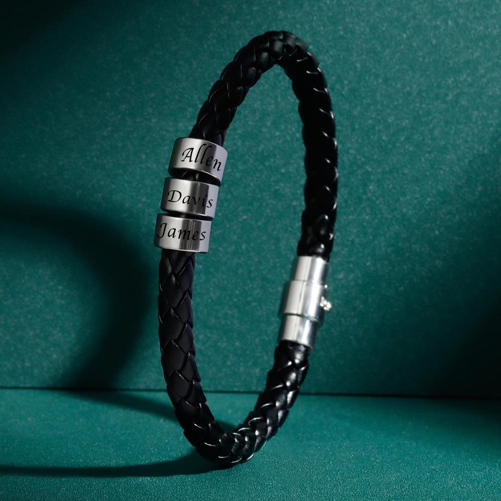 This Is Us - Personalized Family Black Leather Beads Bracelet