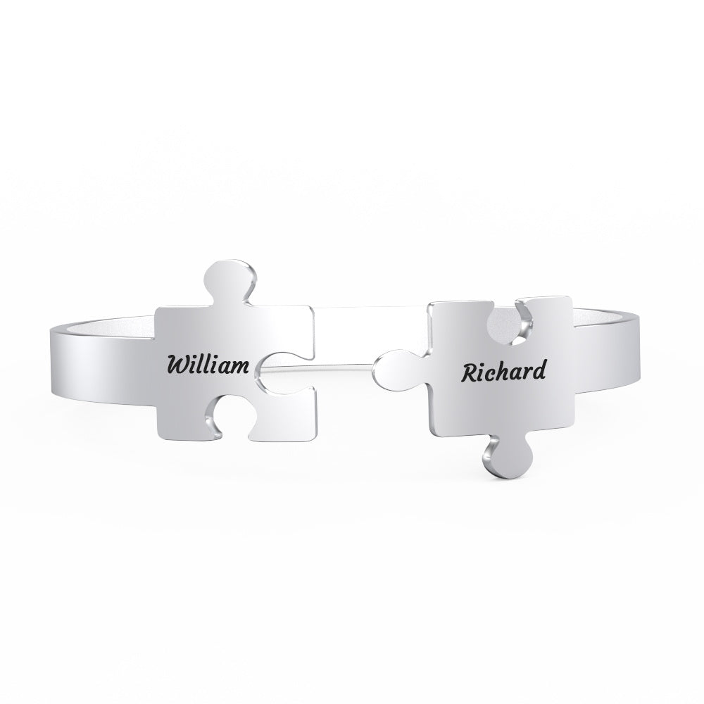 You Complete Me - Personalized Couple Engraved Promise Bracelet Puzzle