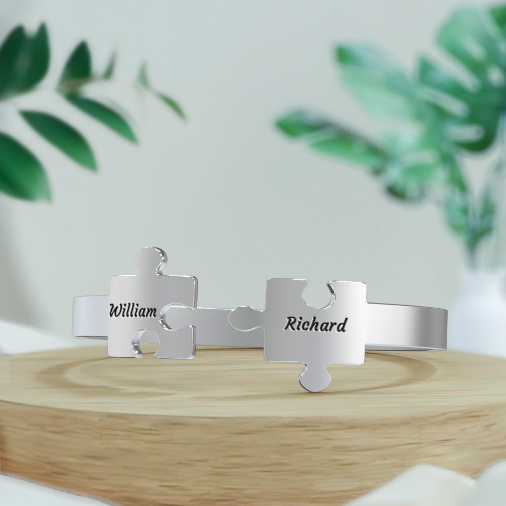 You Complete Me - Personalized Couple Engraved Promise Bracelet Puzzle