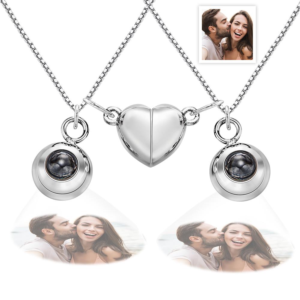 Matching Heart - Personalized Couple Photo Projection Magnetic Necklace
