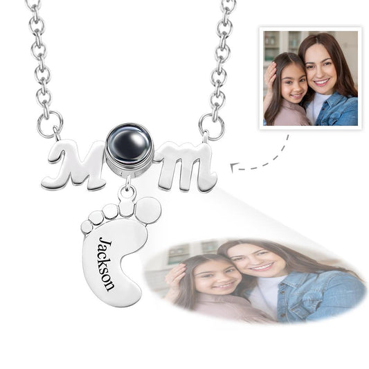 Personalized Feet Projection Engraved Charm - Gift for mom, who lost a loved one